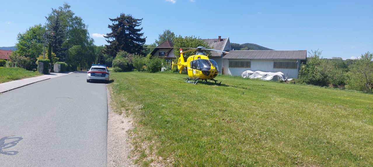 Bild enthält, Grass, Helicopter, Outdoors, Shelter, Lawn, Car, Suburb, Housing, House, Person