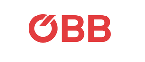 Das Bild zeigt ein rotes Logo mit den Buchstaben OBB in einer stilisierten, kreisförmigen Form. Die Buchstaben sind fett und die Farbe Rot verleiht ihm ein lebhaftes Aussehen.