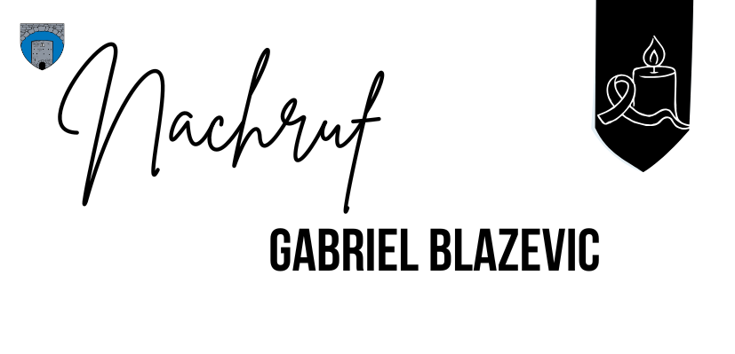 Ein Logo mit einer Kerze, umgeben von einem Band, und dem Wort 'Nachruf' in kursiver Schrift, zusammen mit dem Namen 'Gabriel Blazevic' darunter.