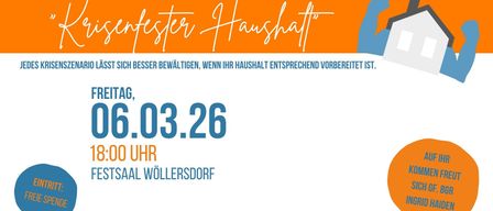 Plakat für die Hausreinigungsveranstaltung am 6. März 2026 um 10:00 Uhr in Wollersdorf. Es ermutigt zur Teilnahme und Vorbereitung.