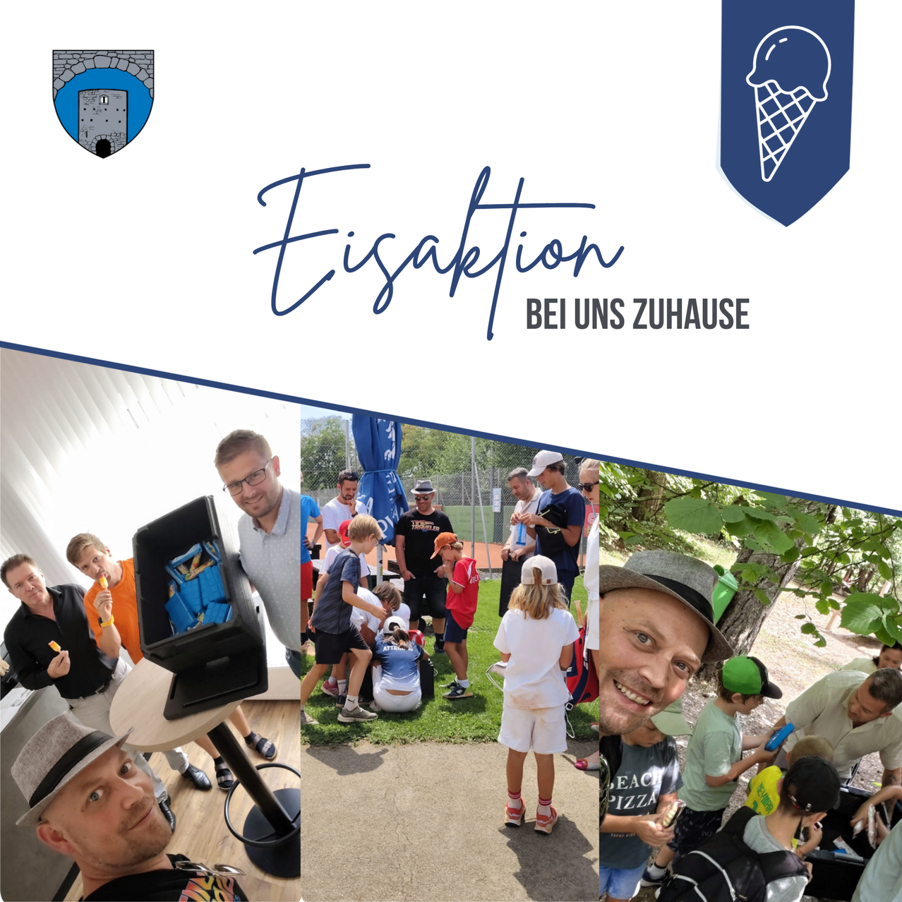 Eisaktion bei uns zuhause mit Kindern und Erwachsenen auf einem Tennisplatz