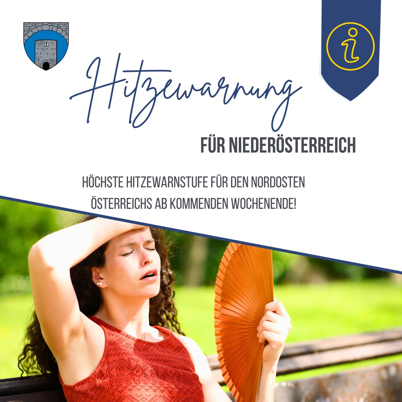 Hitzewarnung für Niederösterreich. Höchste Hitzewarnstufen für den Nordosten Österreichs in der kommenden Woche! Eine Frau hält einen Fächer in der Hand.