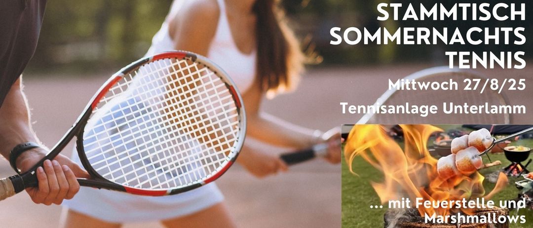 Eine Frau in einem weißen Tennisoutfit schwingt einen Tennisschläger. Ein Feuerbild ist rechts zu sehen.