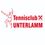 Rotes Logo für Tennisclub Unterlamm mit einem Tennisspieler in Aktion, der Text in fetter roter Schrift.