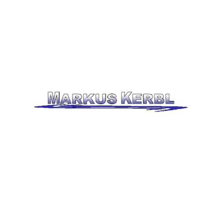 Das Bild zeigt ein Logo mit den Worten 'Markus Kerbl' in fetten, blauen und weißen Schriftarten. Der Text ist leicht geneigt und verleiht ihm ein dynamisches Aussehen. Der Hintergrund ist schlicht weiß.