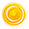 A bright yellow circular pattern with concentric wavy lines radiates from the center. The background is white.