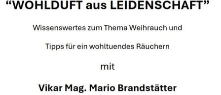 Das Plakat für das Generationenhaus in Jagerberg. Es bewirbt eine 'WOHLDUFT aus LEIDENSCHAFT' Veranstaltung mit Informationen zum Weihnachtsrauch und Tipps zum wohltuenden Rauchen, mit Vikar Mag. Mario Brandstätter. Die Veranstaltung ist frei und findet am Donnerstag, 11. Dezember 2025, um 16 Uhr statt.