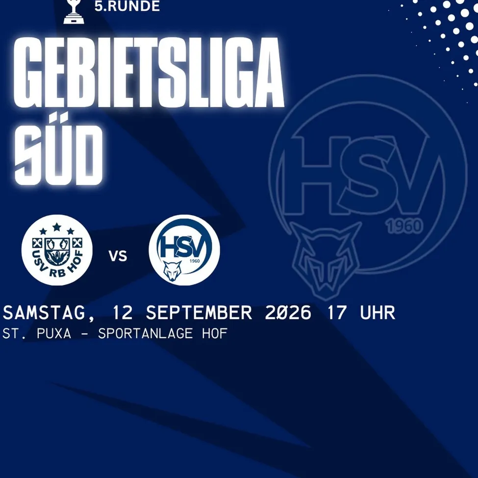Ein Plakat für die 5. Runde der Regionalliga Süd mit zwei Teams, HSV und RBV, Datum und Uhrzeit des Spiels angegeben.