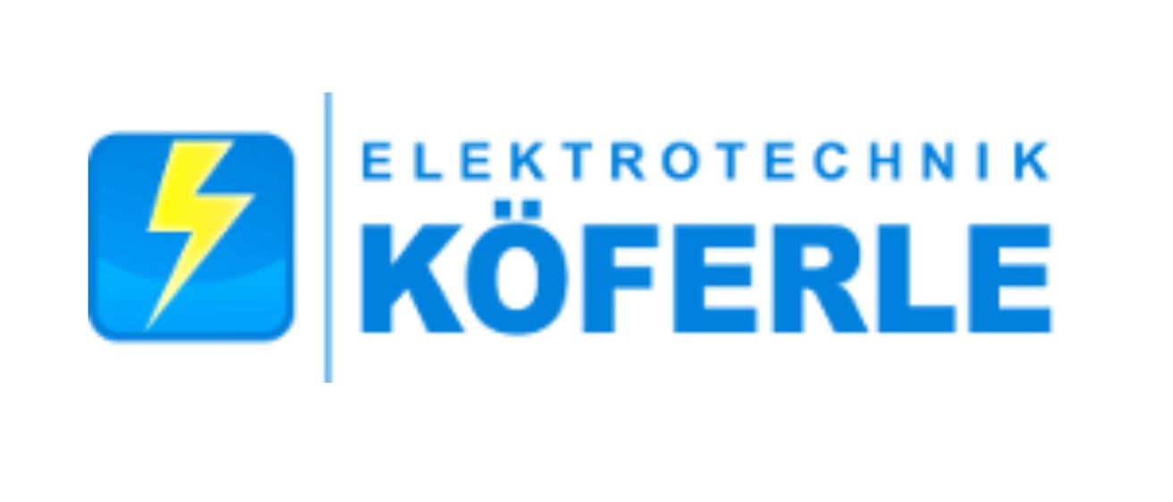 Logo für Elektrotechnik Koferle mit stilisiertem Blitz und Text in Blau und Gelb.