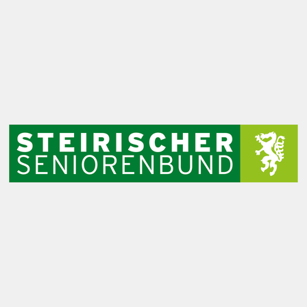 Logo des Steirischen Seniorenbundes, mit grünem Text und einem weißen Löwensymbol auf weißem Hintergrund.