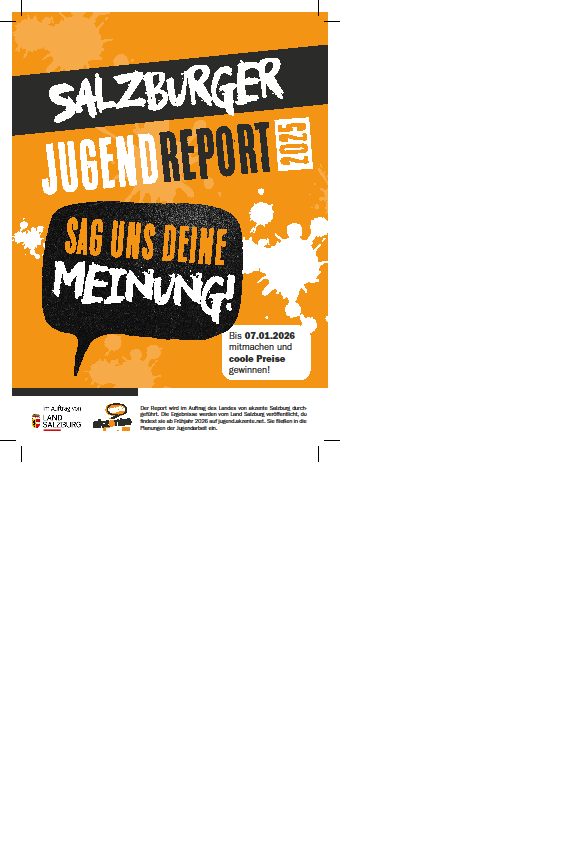Salzburger Jugend Report 2026, inviting opinions until 07.01.2026, with a chance to win cool prizes. Published by Land Salzburg.