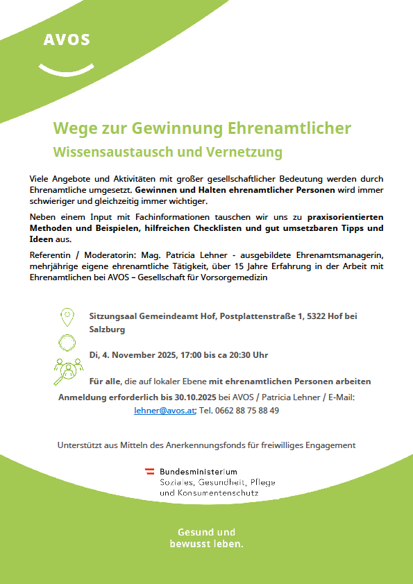 The image is an advertisement for a workshop on gaining honorary officials. It highlights the importance of networking and provides practical methods, checklists, and tips. The workshop is led by Patricia Lehner, an experienced honorary manager. The event is scheduled for November 4, 2025, in Salzburg. Registration is required by October 30, 2025.