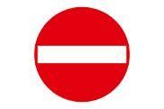 Ein roter kreisförmiger Schild mit einem weißen horizontalen Balken in der Mitte, der ein Verbot anzeigt.