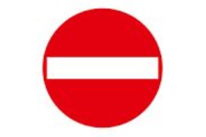 A red circle with a white bar through it, signaling prohibition.