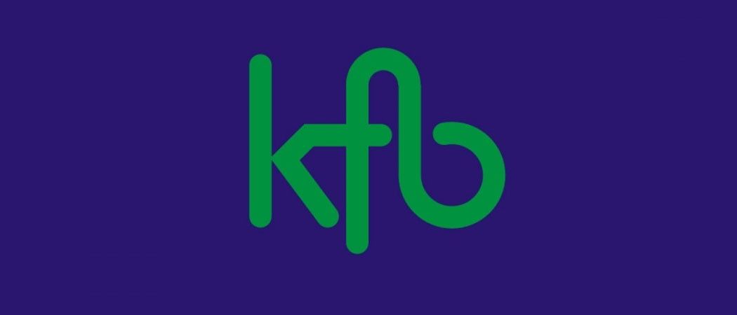 Das Bild zeigt ein Logo mit den Buchstaben 'kfb' in Grün auf einem dunkellila Hintergrund. Der Stil ist modern und minimalistisch, mit einem einzigartigen Design.