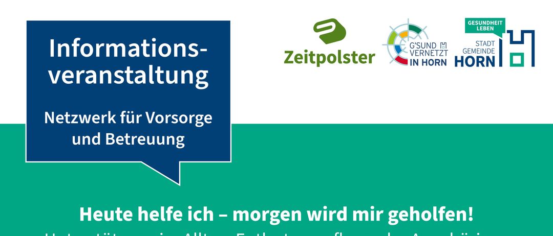 Ein Plakat kündigt ein Treffen über Fürsorge und Betreuung im Kunsthaus Horn am 16. Juni 2026 um 18:30 Uhr an. Gastgeberin ist Barbara Stark, Referenten sind Mag. Shurga Schrammel. Registrieren Sie sich auf ihrer Website.