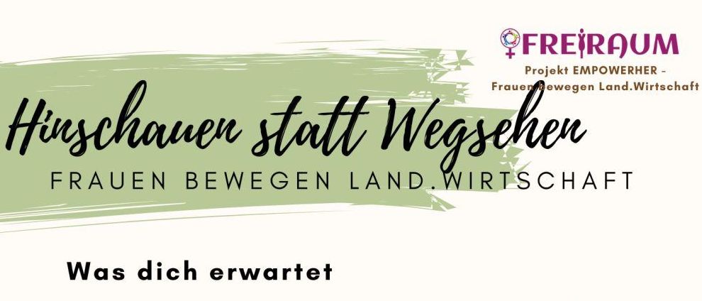 Plakat über einen Frauenworkshop mit einer Frauenhand, die einen Globus hält, mit dem Titel 'Frauen bewegen Land, Wirtschaft'. Es enthält Details zum Event, wie Datum, Uhrzeit, Ort und Anzahl der Teilnehmer. Die Veranstaltung bietet kostenlose Teilnahme für Frauen ab 16 Jahren und konzentriert sich auf Wissensvermittlung, Selbstwahrnehmung und Gemeinschaftsbildung.