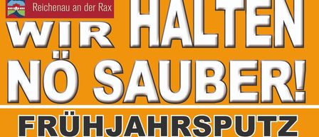 Plakat für Frühjahrsputz. Datum: Samstag, 11. April, ab 8:00 Uhr. Treffpunkt am Bahnhof Reichenau. Helfen Sie mit, unsere Gemeinde zu säubern!
