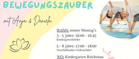 Yoga and meditation class for children aged 3-5 and 5-8. Mondays at Reichenau Kindergarten. Classes focus on improving endurance, coordination, and agility, while strengthening muscles and providing relaxation.
