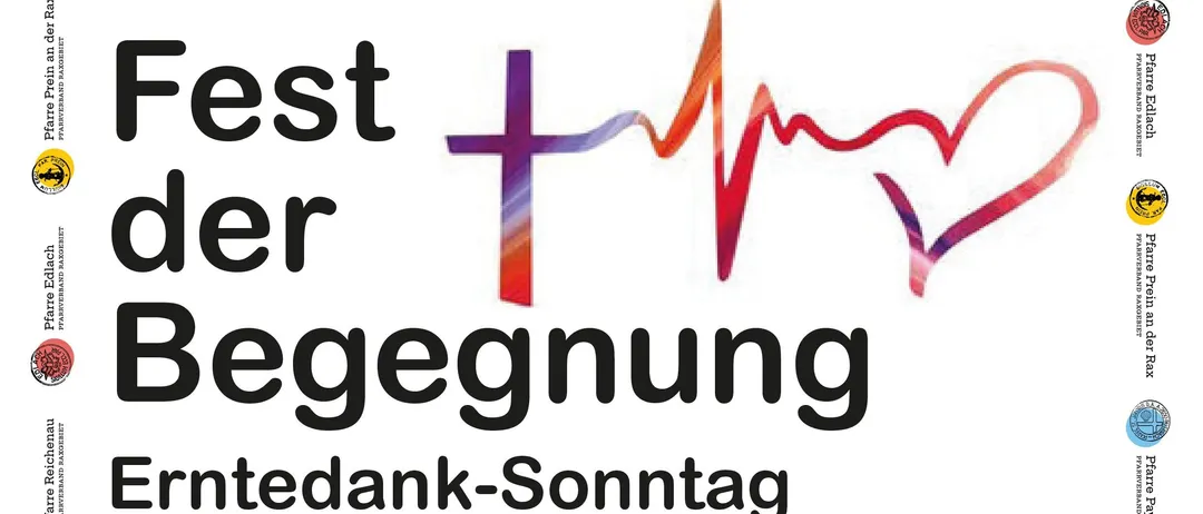 Plakat für Erntedank-Sonntag am 27. September. Zeigt ein Herzsymbol, Text auf Deutsch und Details zur Veranstaltung.