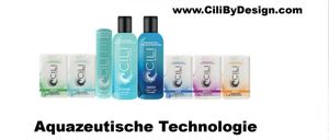 Das Bild bewirbt Cili By Design Produkte, darunter Flaschen mit CBD- und CBG-Ölen, und betont deren aquazeutische Technologie für optimale Absorption. Die Produkte werden als rein, essenziell und nährstoffreich beschrieben, mit über 90 Vitaminen, Mineralien, Nootropika und Elektrolyten.