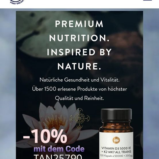 Premium Ernährung inspiriert von der Natur. Über 1500 ausgewählte Produkte von höchster Qualität und Reinheit. Natürliche Gesundheit und Vitalität. -10% mit dem Code TAN25790.