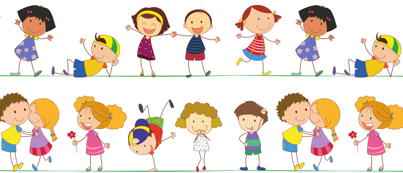Ein animiertes Bild zeigt mehrere Kinder in verschiedenen Posen, darunter eins mit Hula-Hoop, ein anderes mit einer Blume und andere, die tanzen. Die Kinder sind in verschiedenen Farben und Outfits gekleidet.