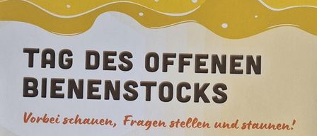 Poster for the Open Bee Stock Day with images of children, a bee, and sunflowers. It offers a chance to experience bees up close.
