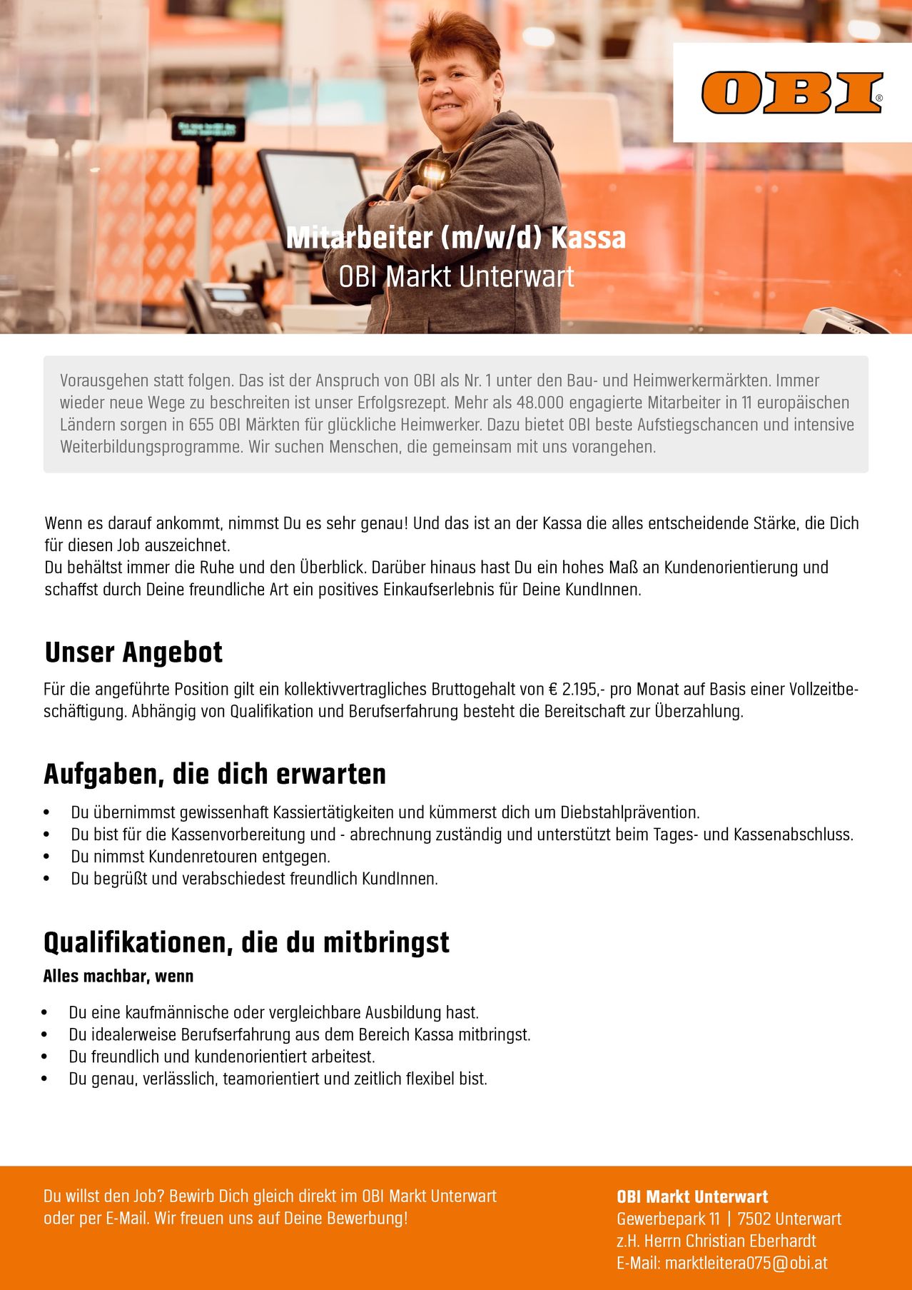 OBI beschäftigt über 48.000 Mitarbeiter in 11 europäischen Ländern und bietet hervorragende Möglichkeiten für Kassierer. Das Unternehmen bietet wettbewerbsfähige Gehälter, mit einem monatlichen Bruttolohn von 2.195 € für Vollzeitpositionen. Kassierer sind für die Abwicklung von Bargeldtransaktionen, die Aufrechterhaltung einer professionellen Haltung und die Unterstützung von Kunden verantwortlich.