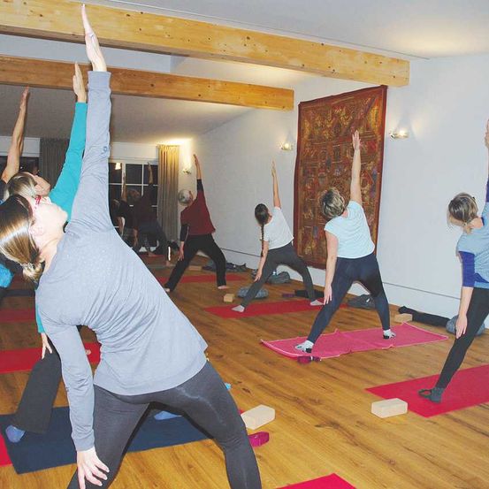 Bild enthält, Adult, Female, Person, Woman, Fitness, Working Out, Yoga, Triangle Yoga Pose, Warrior Yoga Pose, Face