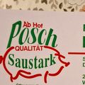 Visitenkarte für Familie Posch, ein Bauernhof in Kottlach, Österreich. Sie enthält Adresse, Telefonnummer und Öffnungszeiten.