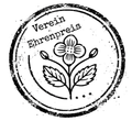 Ein runder schwarz-weißer Stempel mit dem Wort Verein Ehrenpreis über einem Blumenbild.
