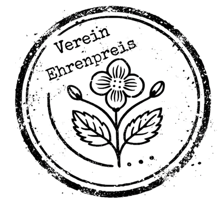 Ein runder schwarz-weißer Stempel mit dem Wort Verein Ehrenpreis über einem Blumenbild.