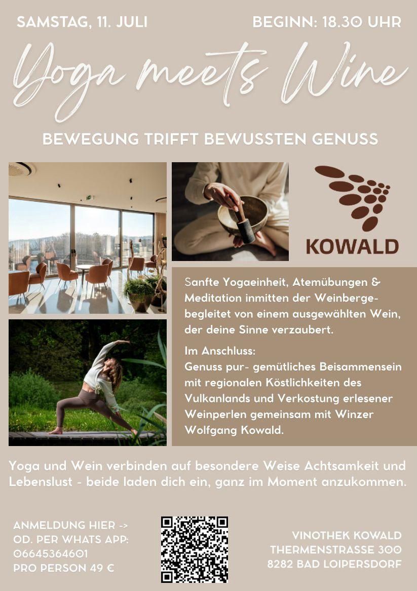 Experience yoga unity, relaxation, and meditation amidst the vineyard, accompanied by selected wine, enhancing your senses. Afterward: pure enjoyment, a gathering with regional delicacies, and tasting selected wines with winemaker Wolfgang Kowald.