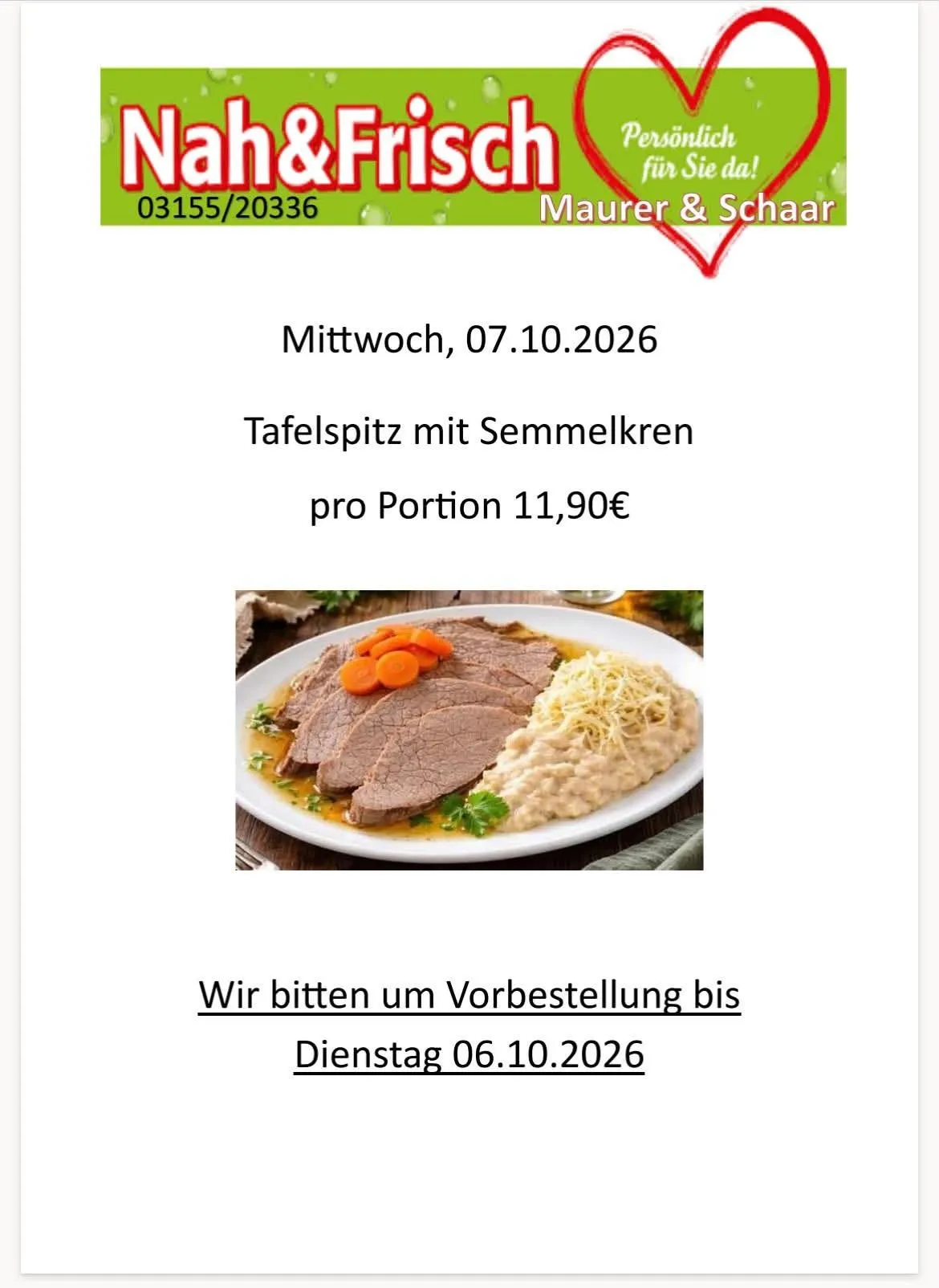 Ein Werbeplakat für ein Restaurant. Es zeigt ein Gericht mit einem Preis von 11,90 Euro.