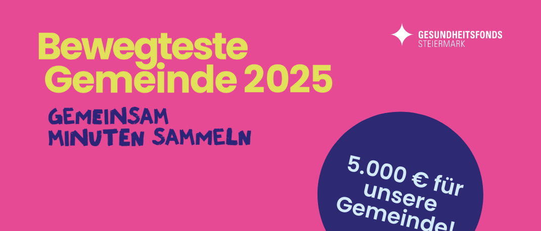 Plakat für die Gemeinschafts-Veranstaltung 2025, die zur Teilnahme an der Bewegungsrevolution vom 1. Mai bis 12. Juni aufruft. Es zeigt das Ziel, 5.000 Euro für die Gemeinschaft zu sammeln.