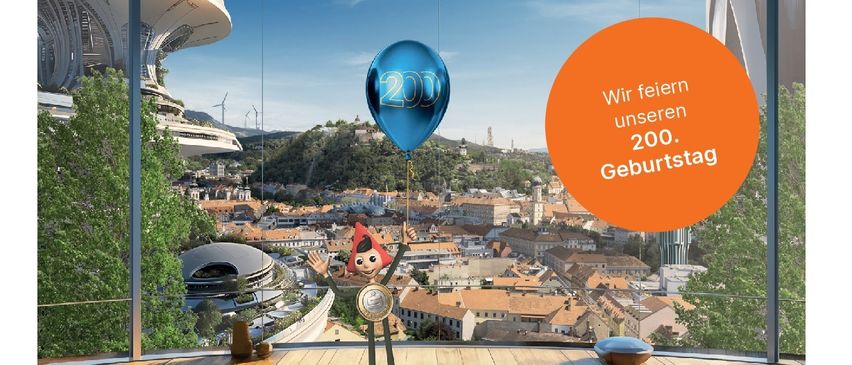 Einladung zur Jubiläumsfeier 200 Jahre Steiermärkische Sparkasse. 12. - 16. Mai 2025, während der Schalter-Servicezeiten, Filiale Leutschach. Feiern Sie mit uns den 200. Geburtstag der Steiermärkischen Sparkasse.