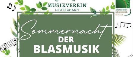 Plakat für einen Sommernacht der Blasmusik am 8. August 2026, Beginn um 17 Uhr am Schulcampus Klostergasse 2. Zusätzliche Aufführungen an verschiedenen Orten.