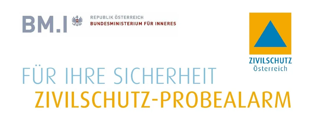 Ein Poster des österreichischen Bundesministeriums des Inneren informiert über Zivilschutzalarmsignale.