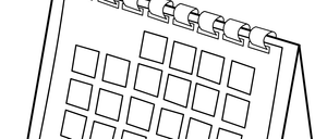 Illustration eines leeren Kalenders mit einer Umklappfunktion, mit mehreren quadratischen Abschnitten.