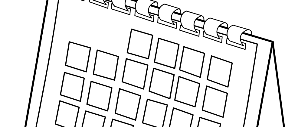 Illustration eines leeren Kalenders mit einer Umklappfunktion, mit mehreren quadratischen Abschnitten.