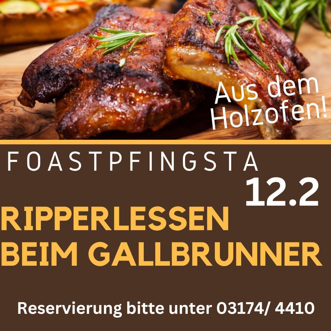 Grilled ribs from the wood oven on 12.2 at Gallbrenner. Reserve under 03174/4410.