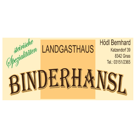 Visitenkarte für Landgasthaus Binderhansl mit beige-braunem Design, Name 'Binderhansl' und 'Landgasthaus'. Kontaktdaten von Hödl Bernhard sind ebenfalls angegeben.