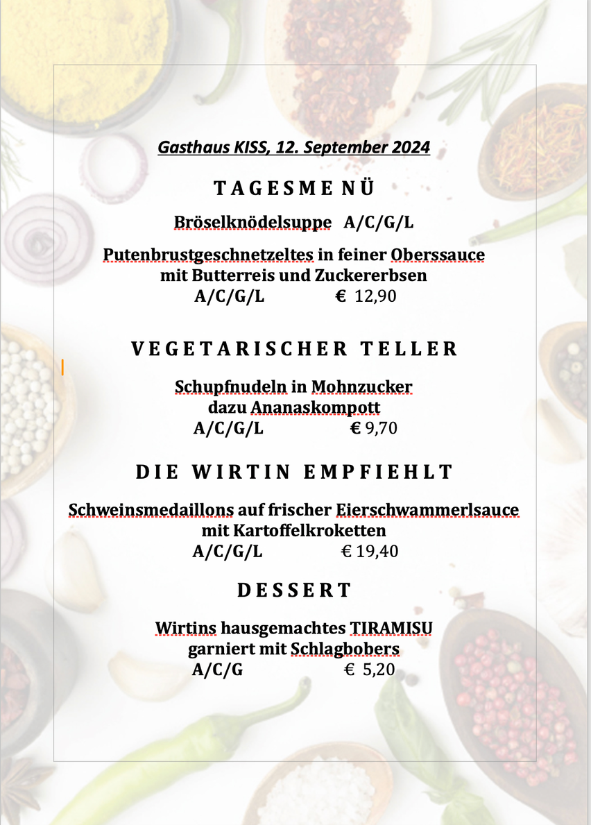 Bild enthält, Menu, Text