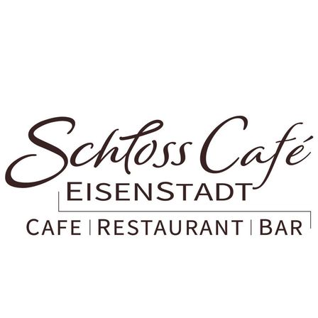 Das Logo für Schloss Cafe in Eisenstadt zeigt eine stilisierte Schrift 'Schloss Cafe', darunter steht 'EISENSTADT', was auf den Standort des Cafes hinweist. Darunter sind 'CAFE | RESTAURANT | BAR' in einer geradlinigen Schrift zu sehen.