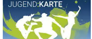 Plakat für Jugend:Karte mit einer Illustration von vier springenden Silhouetten. Der Text Jugend:Karte ist prominent in der Mitte angezeigt.