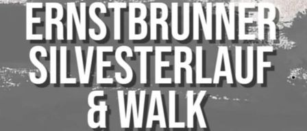 Ein Poster bewirbt die Ernstbrunner Silvesterlauf und Walk-Veranstaltung und zeigt einen Läufer im Regen. Die Anmeldung ist offen.