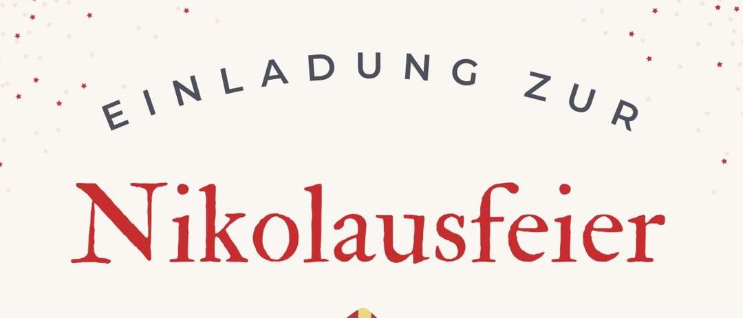 Plakat für Nikolausfeier mit einer fröhlichen Santa-Figur, die einen Stab hält, geplant für den 5. Dezember um 17:30 Uhr im Laumannpark Ernstbrunn. Mit Nikolaus und Krampus.