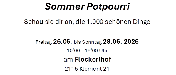 Veranstaltung am 26. und 27. Juni 2026, von 10 bis 18 Uhr am Flockerhof. Spezialskulpturen ausgestellt.