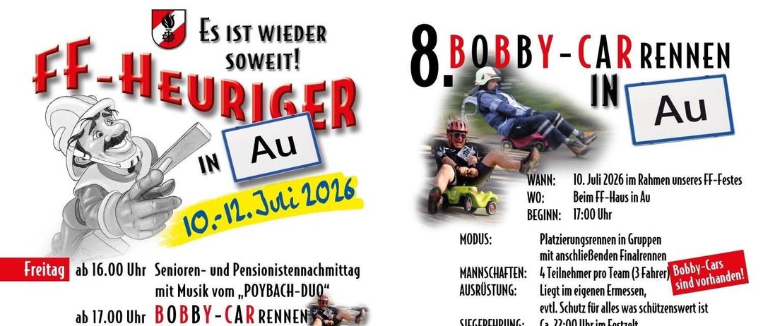Ein Plakat für eine Veranstaltung am 10.-12. Juli 2016. Die Veranstaltung umfasst Seniorenaktivitäten, Musik und einen Bobby-Car-Rennwettbewerb. Es gibt auch ein Grillfest und Unterhaltung mit Live-Musik.
